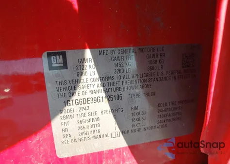 2016 GMC Canyon Slt z USA, uszkodzony, nr VIN 1GTG6DE39G1125106